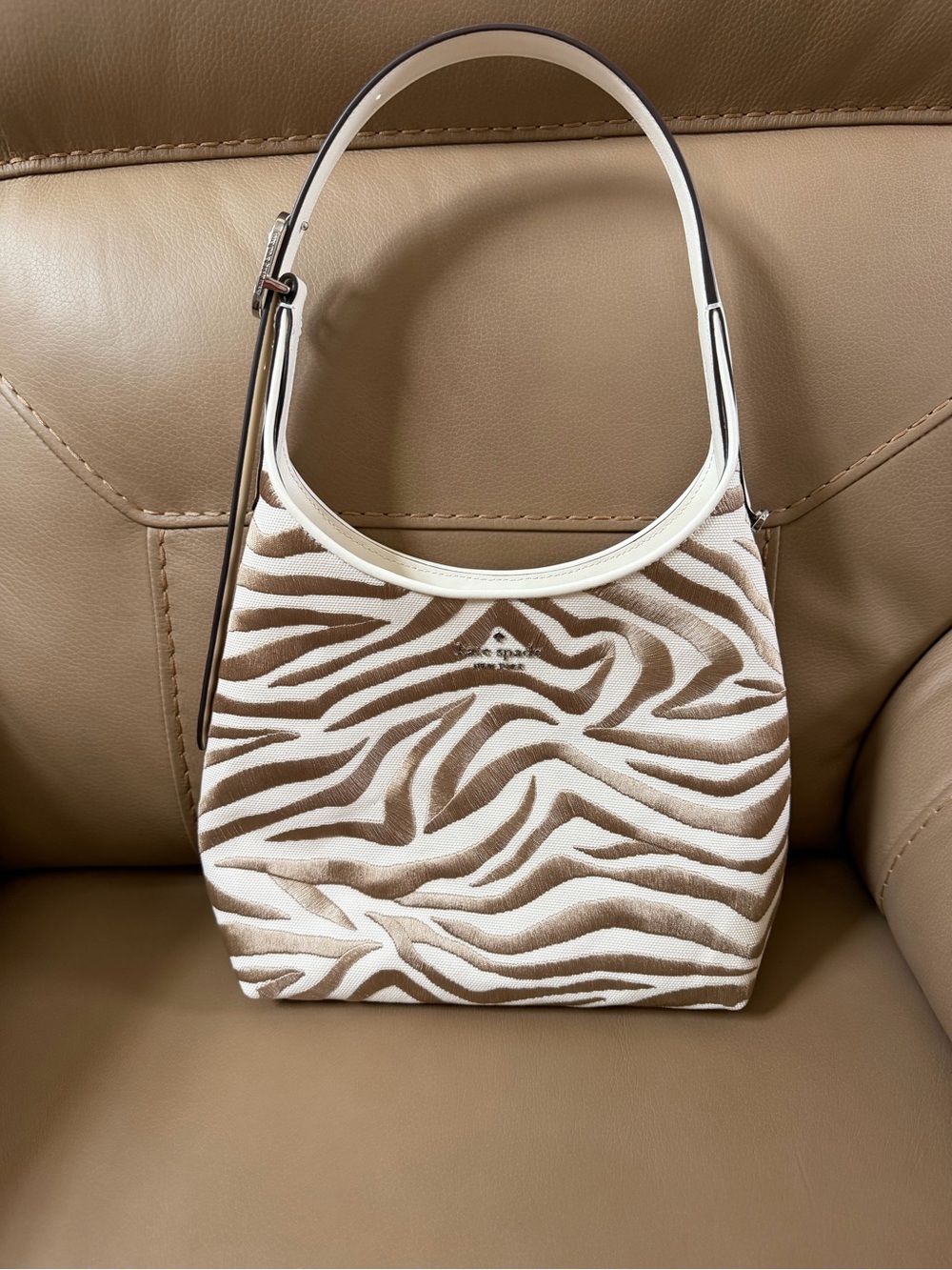 kate spade Cream and Brown Zebra-Print Hobo Shoulder Bag